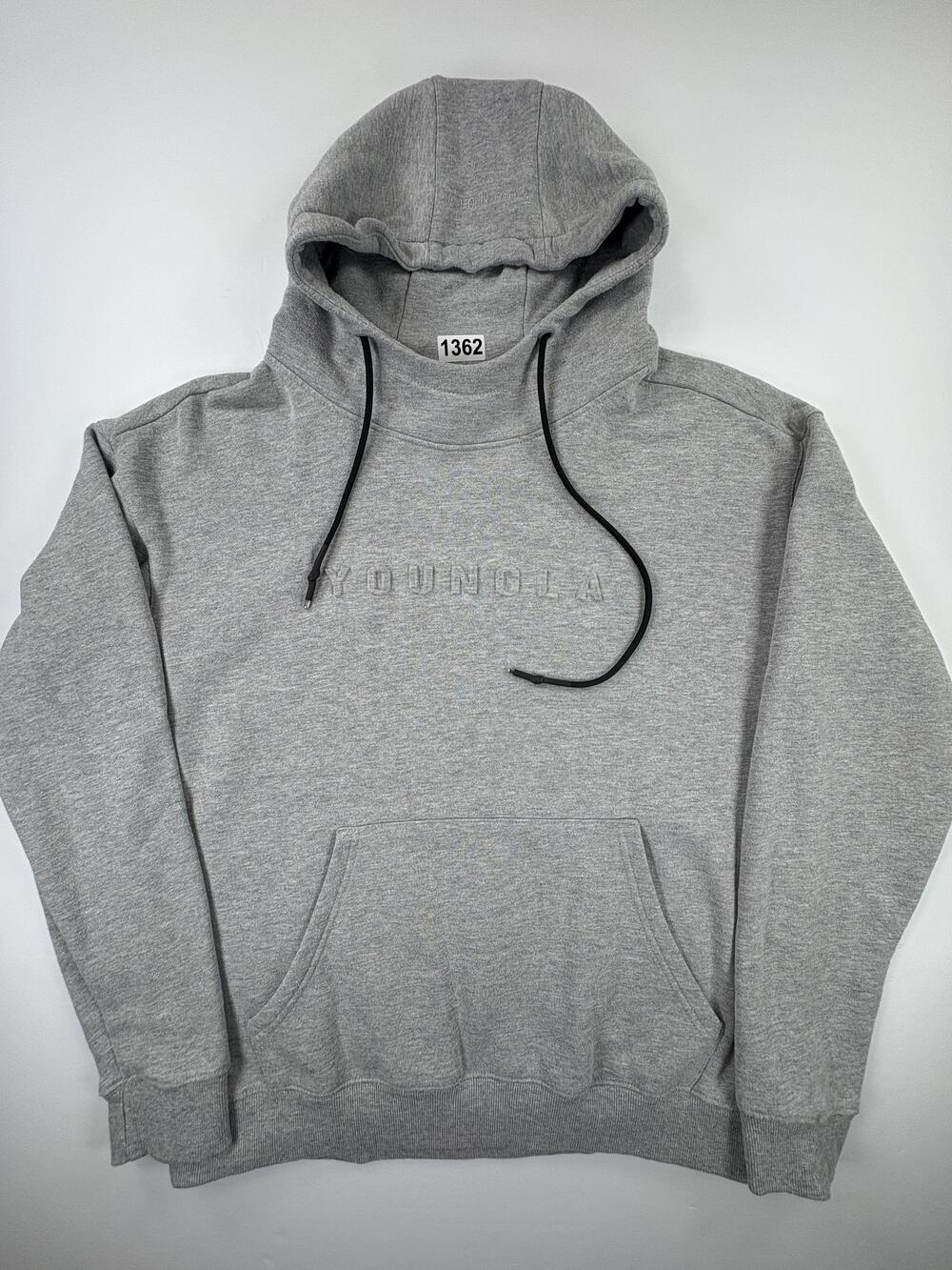 YoungLA Hoodie Mens Medium Gray Fleece Pullover Embossed Logo Casual Streetwear
